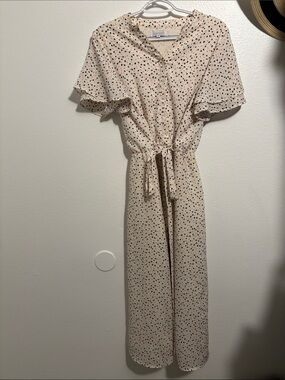 SweetSALT Cream Midi Dress with Black & Blush Dot Print